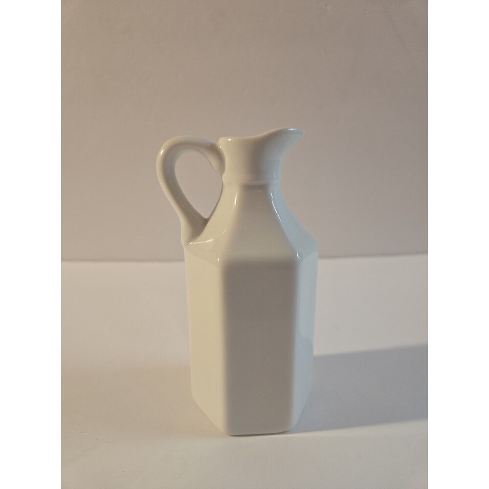 XCELL White Milk Glass Hexagonal Shape Carafe Small Pitcher or Bud Vase